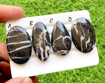 NEW Obsidian Vein Eclipse Cabochon For Wire Wrap, Black & White Zebra Jasper Natural Stone for Jewelry Making - 36387-36390