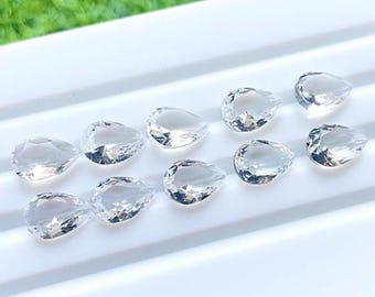 Clear Quartz 7X10 MM Faceted Pear Shape With Pointed Back Gemstone 10 Pieces Lot For Jewelry Making, AAA+ Clear Quartz For Handmade Jewelry