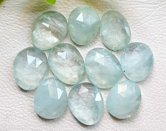 Natural Aquamarine Rose Cut Slice - Top Quality Aquamarine Rose Cut Flat Back Gemstone 10 Pieces Lot For Jewelry Making, Pendant, Ring