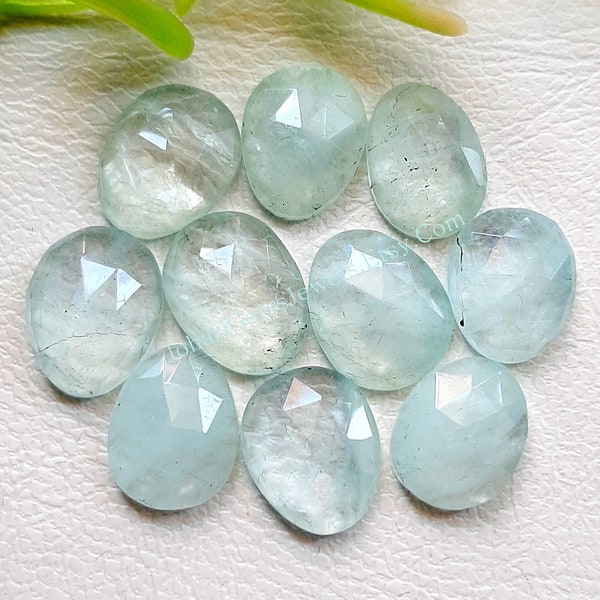 Natural Aquamarine Rose Cut Slice - Top Quality Aquamarine Rose Cut Flat Back Gemstone 10 Pieces Lot For Jewelry Making, Pendant, Ring