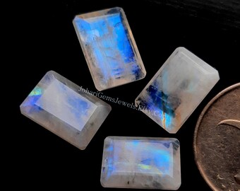 Rainbow Moonstone Step Cut 10X14 MM Rectangle Shape Gemstone 4 Pieces Lot | Natural Rainbow Moonstone Step Cut Cutstone For Jewelry Making