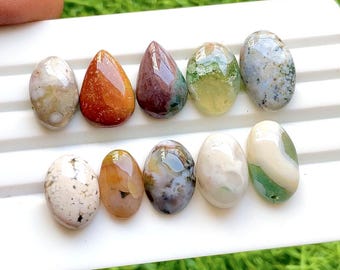 Ocean Jasper Cabochon Loose Gemstone 10 Pieces Lot For Jewelry Making | Size : 18-15 MM |  AAA+ Natural Ocean Jasper Small Size Lot - 30748