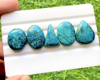 Azurite Cabochon Loose Gemstone 5 Pieces Lot For Jewelry Making | Size : 21-19 MM | AAA+ Natural Azurite For Handmade Jewelry - 33412
