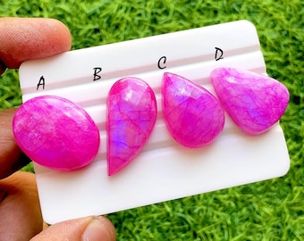 Hot Pink Dyed Moonstone Loose Cabochon For Wire Wrap, Smooth Polished Moonstone Gemstone, Vibrant Pink Jewelry Making Stones - 37872-37875