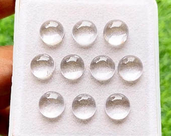 Clear Quartz 10 MM Smooth Cabochon Round Shape With Flat Back Gemstone 10 Pieces Lot, AAA+ Natural Clear Quartz Used For Jewelry Making