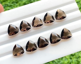 Smokey Quartz 10 MM Faceted Trillion Shape With Pointed Back Gemstone 10 Pcs Lot For Jewelry Making, AAA+ Smokey Quartz For Handmade Jewelry