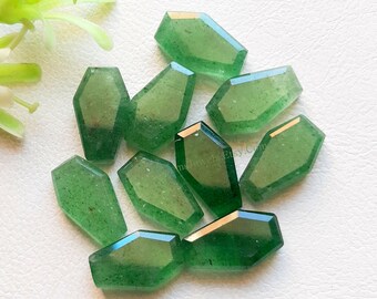 Green Strawberry Quartz Coffin Shape Step Cut Gemstone 10 Pcs Lot | Size : 10x16 MM | Quartz Flat Back Gemstone Used For Jewelry Making