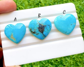 Sleeping Sky Turquoise Heart Cabochon For Wire Wrap, Natural Blue Turquoise Heart, Heart Shape Turquoise For Jewelry Making - 36572-36574