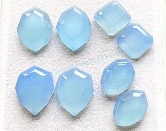 Aquamarine Chalcedony Fancy Shape Pair With Flat Back Gemstone 4 Pairs Lot | Size : 10-16 MM | Used For Jewelry Making