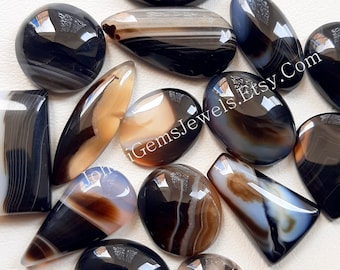 Selected Black Banded Agate Cabochon, Wholesale Lot Banded Agate Cabochon By Weight With Different Shapes And Sizes Used For Jewelry Making