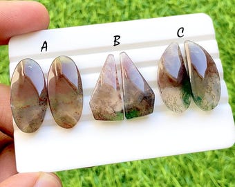 Forest Fire Agate Cabochon Matching Pairs For Earrings, AAA+ Natural Moss Agate Designer Shapes Cabochon For Jewelry Making - 35438-35440