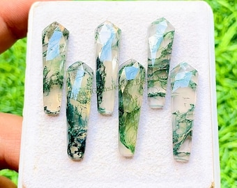 Moss Agate 8X30 MM Rose Cut Fancy Kite Shape Gemstone With Flat Back 6 Pieces Lot, AAA+ Natural Moss Agate Gemstone Used For Jewelry Making