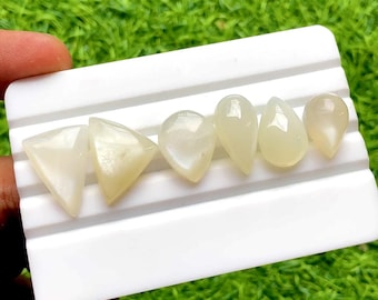White Moonstone Cabochon Loose Gemstone 6 Pieces Lot For Jewelry Making | Size : 21-15 MM | AAA+ Natural White Moonstone For Jewelry - 30314