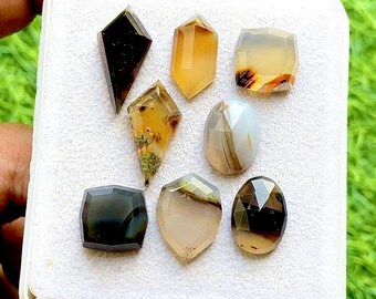 Montana Agate Fancy Cut Mix Shape With Flat Back Gemstone 8 Pieces Lot For Jewelry Making | Size : 20-13 MM | AAA+ Montana Agate Lot - 35540