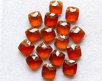 Hessonite Garnet Rose Cut 6 MM Cushion Shape With Flat Back Gemstone 15 Pieces Lot, AAA+ Natural Hessonite Garnet Used For Jewelry Making