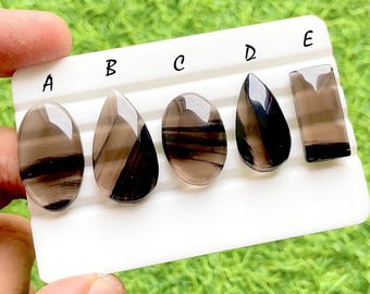 Shadow Line Obsidian Loose Cabochon For Wire Wrap, Natural Black Banded Stone, Elegant Designer Gemstone For Jewelry Making - 37685-37689