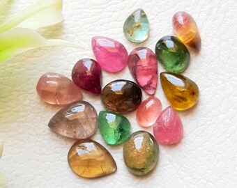 Pink And Multi Tourmaline Cabochon With Flat Back Gemstone 15 Pieces Lot | Size : 5-7 MM | AAA+ Tourmaline For Jewelry Making - 18105