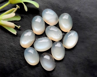 Cabochon ovale en pierre de lune blanche, 10 pierres précieuses | Taille : 10x14 MM | Cabochon blanc naturel en pierre de lune AAA+ utilisé pour des bijoux faits main