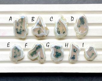 Moss Agate Polished Slice Loose Gemstone For Jewelry Making, AAA+ Natural Moss Agate Slice For Handmade Jewelry And Wire Wrap - 32554-32562