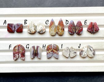 SELECTED Red Crazy Lace Pair Cabochon Gemstone For Handmade Jewelry, AAA+ Natural Red Crazy Lace Matching Pairs For Earrings - 32453-32462