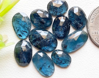 Natural Teal Moss Kyanite Gemstone Rose Cut Slice -  Kyanite Rose Cut Flat Back Gemstone 10 Pieces Lot For Jewelry Making, Pendant, Ring