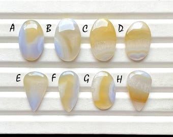 RARE Bio Blue Lace Agate With Yellow Cabochon Gemstone For Jewelry Making, AAA+ Natural Bio Blue Lace Agate For Wire Wrap - 32209-32216