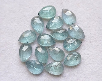 Aqua Kyanite Rose Cut Pear Flat Back Gemstone 15 Pieces Lot | Size : 6x9 MM | AAA+ Aqua Kyanite Gemstone For Jewelry Making
