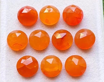CARNELIAN Rose Cut Round Gemstone 10 Pieces Lot | Size : 10 MM | AAA+ Natural Carnelian Rose Cut With Flat Back For Handmade Jewelry