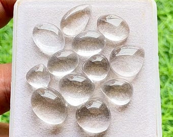 Himalayan Clear Quartz Cabochon Loose Gemstone 12 Pieces Lot For Jewelry Making | Size : 16-10 MM | Natural Clear Quartz For Jewelry - 24128
