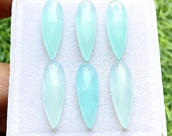 Aqua Chalcedony 8X25 MM Pear Shape Rose Cut Gemstone 6 Pieces Lot, AAA+ Natural Chalcedony With Flat Back For Jewelry Making