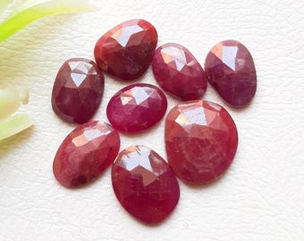 Natural Ruby Rose Cut Loose Gemstone 8 Pieces Lot For Jewelry Making | Size : 11-9 MM | 100% Natural Ruby With Flat Back For Jewelry - 20038