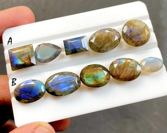 Natural Labradorite Faceted Loose Gemstone 5 Pieces Lot With Pointed Back For Jewelry Making, AAA+ Natural Faceted Labradorite - 34377-34378