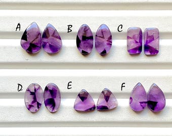 Trapiche Amethyst Matching Pairs Cabochon Loose Gemstone For Jewelry Making, AAA+ Natural Trapiche Amethyst Pair For Earrings - 33064-33069
