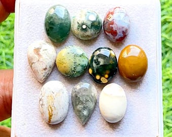 Selected Ocean Jasper Cabochon Loose Gemstone 10 Pcs Lot For Jewelry Making | Size : 17-13 MM | Natural Ocean Jasper Small Size Lot - 21669