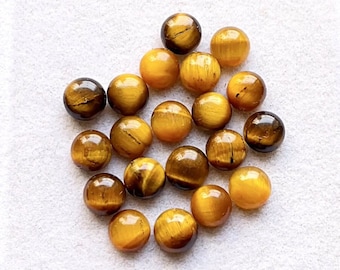 Tiger Eye 6 MM Round Shape Cabochon Calibrated Gemstone 15 Pieces Lot, AAA+ Natural Tiger Eye With Flat Back For Handmade Jewelry