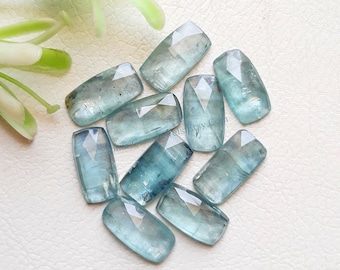 Aqua Kyanite Rosecut Rectangle Gemstone 10 Pieces Lot | Size : 6x12 MM | AAA+ Natural Aqua Kyanite With Flat Back For Handmade Jewelry