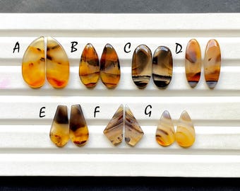 NEW Yellowstone River Montana Agate Pair Cabochon Gemstone For Jewelry Making, AAA+ Montana Agate Cabochon Pair For Earrings - 30209-30215