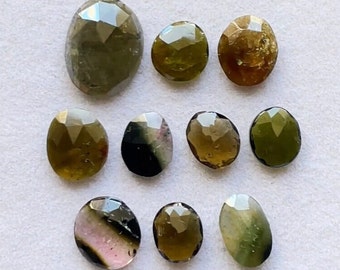 Multi Tourmaline Rose Cut Flat Back Gemstone 10 Pieces Lot | Size : 8-13 MM | AAA+ Natural Multi Tourmaline For Handmade Jewelry - 5281