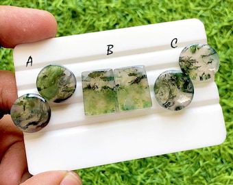 Forest Moss Agate Matching Pair For Jewelry Making, Rare Scenic Moss Agate Pair, High End Matching Gemstones For Earrings - 37353-37355