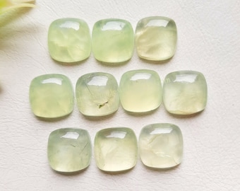 PREHNITE 12 MM Cushion Shape Calibrated Cabochon Gemstone 10 Pieces Lot, AAA+ Natural Prehnite With Flat Back For Handmade Jewelry