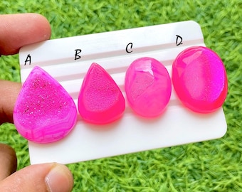 Hot Pink Druzy Agate Slice For Wire Wrap, Dyed Geode Crystal Slabs, Natural Banded Agate Loose Gemstones for Jewelry Making - 37163-37166