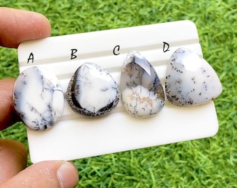 Snow Fern Opal Gemstone Loose Cabochon For Wire Wrap, Natural Dendritic Opal Gemstones, White Dendrite Opal For Jewelry Making - 37942-37945