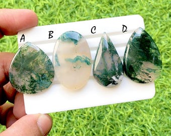 Moss Agate Cabochon Loose Gemstone For Jewelry Making, AAA+ Natural Moss Agate Cabochon For Handmade Jewelry and Wire Wrap - 35188-35191