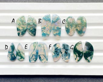 Moss Agate Pair Cabochon Loose Gemstone For Jewelry Making, AAA+ Natural Moss Agate Matching Pair Gemstone For Wire Wrap - 26029-26035