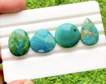 Natural Chilean Opal Cabochon Loose Gemstone 4 Pieces Lot For Jewelry Making | Size : 22-20 MM | AAA+ Chilean Opal Flatback Lot - 36784