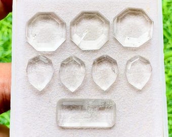 Clear Quartz Fancy Cut Mix Shape With Flat Back Gemstone 8 Pieces Lot | Size : 22-12 MM | Natural Clear Quartz With Inclusion Lot 28810