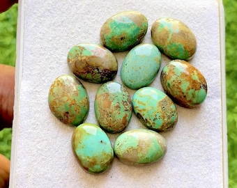 Selected Kingman Turquoise 10x14 MM Oval 10 Pieces Lot Parcel, AAA+ Natural Kingman Turquoise With Flat Back For Handmade Jewelry Making