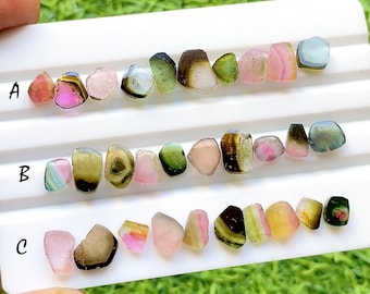 Multi Watermelon Tourmaline Slices 10 Pieces Gemstone Lot For Jewelry Making, AAA+ Natural Multi Tourmaline Slices Lot - 33122-33124