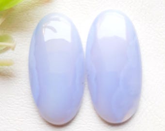Latest Blue Lace Agate Pair Cabochon Loose Gemstone For Jewelry Making | Size : 32X16X6 MM | AAA+ Natural Gemstone Pair For Earrings - 19350