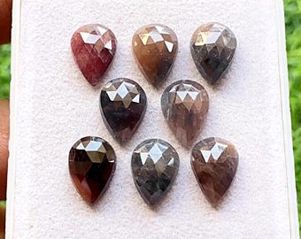 RARE Wonder Sapphire 10x14 MM Pear Shape Rose Cut Calibrated Loose Gemstone 8 Pieces Lot, Natural Sapphire Rose Cut For Jewelry Making 18633